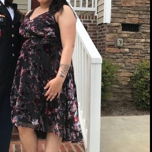 HighLow Velvet Floral Cocktail Dress